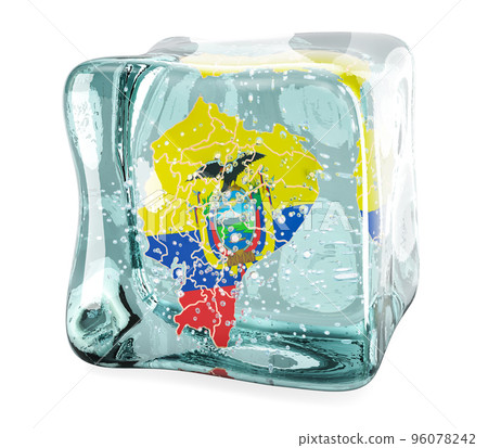 Ecuadorian map frozen in ice cube, 3D rendering Ecuadorian map frozen in ice cube, 3D rendering 96078242