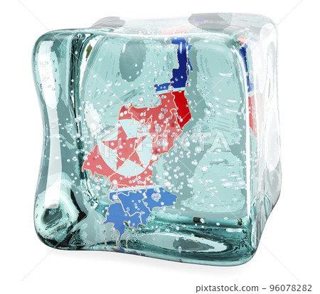North Korean map frozen in ice cube, 3D rendering 96078282
