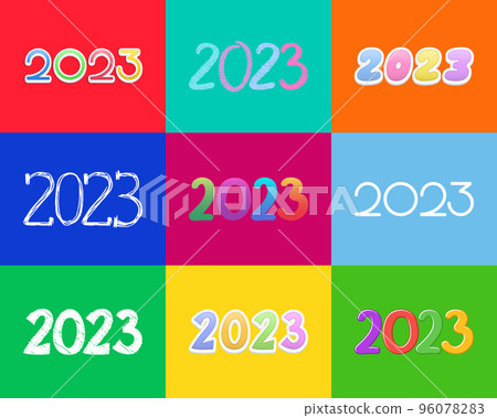 Original calendar dates 2023 on bright multicolor background for calendar, planner, card design 96078283