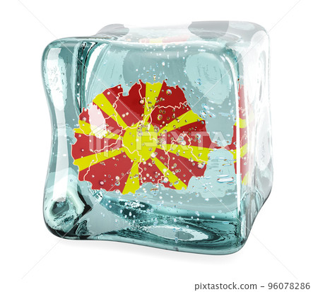 North Macedonian map frozen in ice cube, 3D rendering North Macedonian map frozen in ice cube, 3D rendering 96078286
