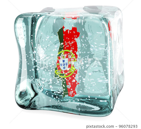 Portuguese map frozen in ice cube, 3D rendering 96078293