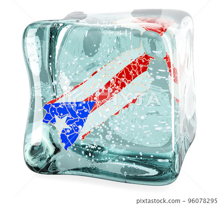 Puerto Rican map frozen in ice cube, 3D rendering 96078295