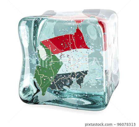 Sudanese map frozen in ice cube, 3D rendering 96078313