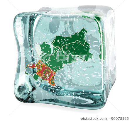Turkmen map frozen in ice cube, 3D rendering 96078325