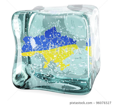 Ukrainian map frozen in ice cube, 3D rendering Ukrainian map frozen in ice cube, 3D rendering 96078327