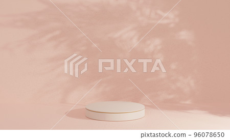 3D render.Pink podium background with sunlight and tree shadow. product presentation.. 3D render.Pink podium background with sunlight and tree shadow. product presentation.. 96078650