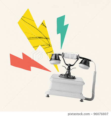 Contemporary art collage. Creative design. Retro, vintage phone endlessly ringing symbolizing hiring process. Vacant place 96078807