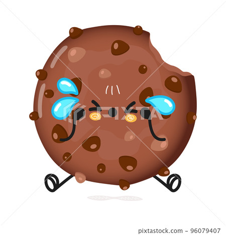 Cute sad chocolate cookies character. Vector hand drawn cartoon kawaii character illustration icon. Isolated on white background. Sad chocolate cookies character concept Cute sad chocolate cookies character. Vector hand drawn cartoon kawaii character illustration icon. Isolated on white background. Sad chocolate cookies character concept 96079407