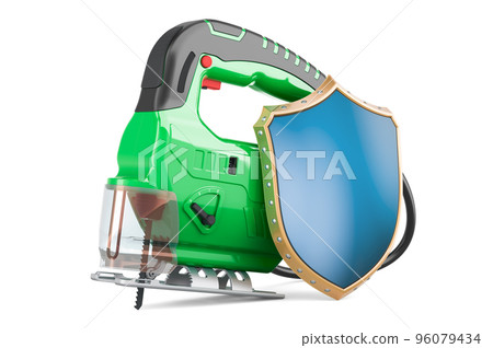 Jigsaw power with shield, 3D rendering Jigsaw power with shield, 3D rendering 96079434