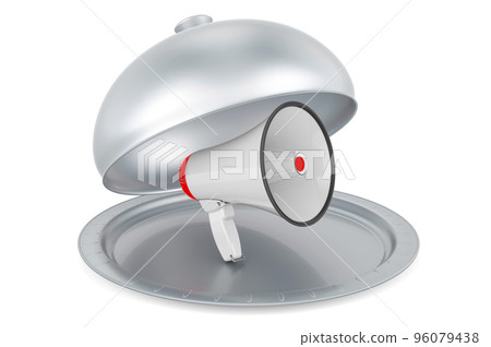 Restaurant cloche with megaphone, 3D rendering 96079438