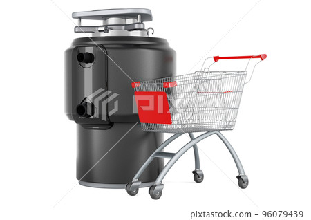 Shopping cart with garbage disposal unit, 3D rendering Shopping cart with garbage disposal unit, 3D rendering 96079439