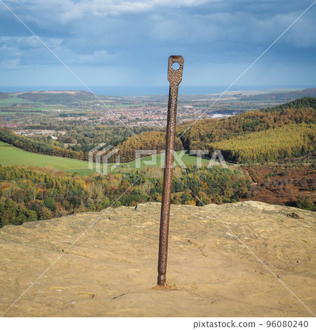 View from Roseberry Topping, relic of mining, over Guisborough, North York Moors 96080240