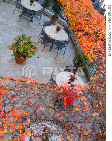 Italy/Siena Autumn cafe with colored leaves 96080683