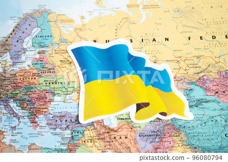 Bangkok, Thailand - September 1, 2022 Ukraine flag on world map, stop war with Russia concept. Bangkok, Thailand - September 1, 2022 Ukraine flag on world map, stop war with Russia concept. 96080794