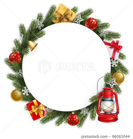 Vector Christmas Blank Round with Kerosene Lamp Vector Christmas Blank Round with Kerosene Lamp 96081044