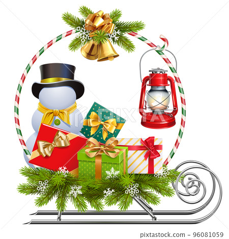 Vector Christmas Sledge with Snowman 96081059