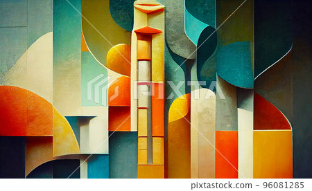 Geometric abstractionism on the banner. Abstract modern painting. Imitation of oil painting. Digital illustration. 96081285
