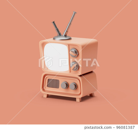 Retro TV simple icon mock up with white screen. 3d render illustration on pastel background Retro TV simple icon mock up with white screen. 3d render illustration on pastel background 96081387