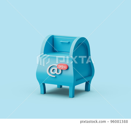 Simple postbox icon 3d render illustration in pastel blue background 96081388