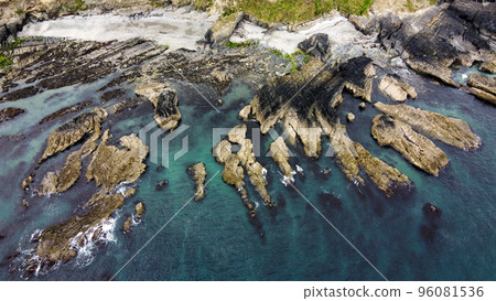 Bizarre rocks on the seashore. Top view of the rocks of the Celtic Sea. Bizarre rocks on the seashore. Top view of the rocks of the Celtic Sea. 96081536