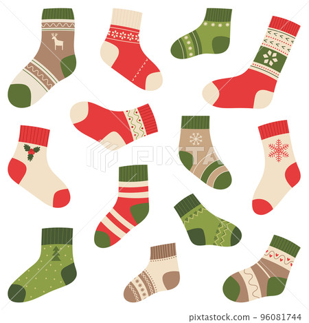Set of assorted Christmas and winter socks. Vector illustration in flat style 96081744