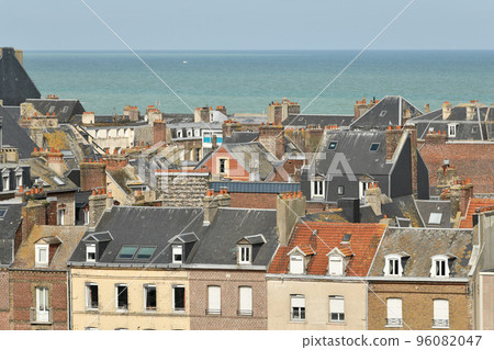 Top view from above to the city of Dieppe with tiled roofs 96082047