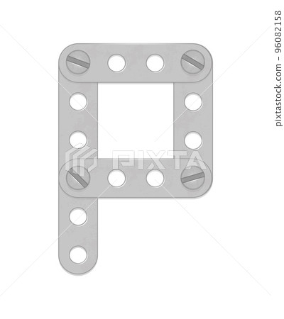 Alphabet from the details of the iron constructor. Letter P. Vector illustration isolated on white background 96082158