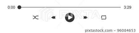 Audio or video player loading bar with time slider. Play, shuffle, repeat, rewind and fast forward buttons. Simple template of media player playback panel interface 96084653