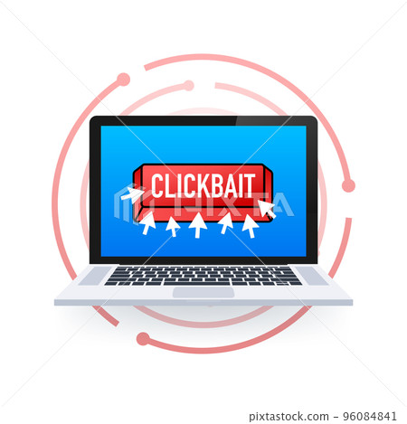 Clickbait red button. Hand click icon symbol. Cursor arrows, push button. Vector stock illustration. Clickbait red button. Hand click icon symbol. Cursor arrows, push button. Vector stock illustration. 96084841