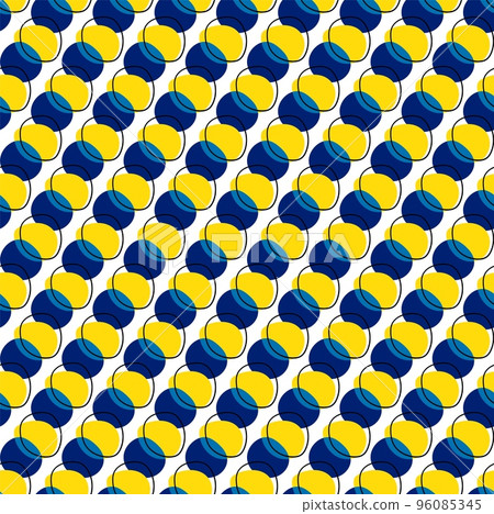 Abstract vector shapes - spots, rings, seamless pattern, yellow and blue 96085345