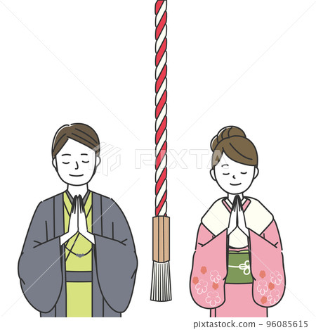 Men and women in kimono to pray 96085615