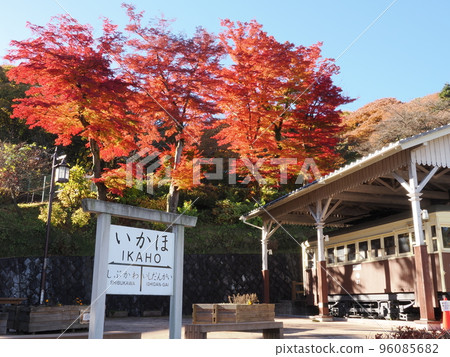 從 1908 年到 1956 年在伊香保線上運行的秋季伊香保溫泉 Chinchin 火車和車站名稱標誌 從 1908 年到 1956 年在伊香保線上運行的秋季伊香保溫泉 Chinchin 火車和車站名稱標誌 96085682