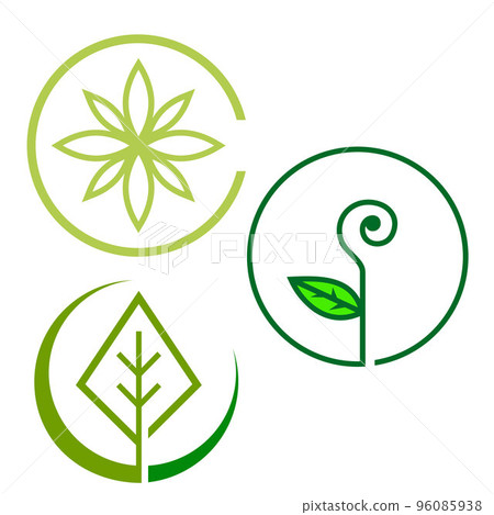 set of nature simple eco friendly circle green leaf logo vector elements 96085938