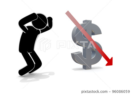 $ 標記。匯率,貶值。美元損失。 $ 標記。匯率,貶值。美元損失。 96086059