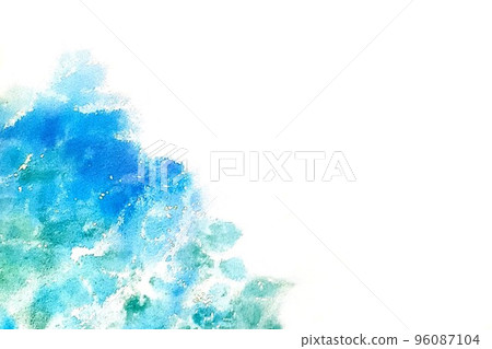 白色背景上的藍色大海和白色波浪飛濺手繪水彩畫 白色背景上的藍色大海和白色波浪飛濺手繪水彩畫 96087104