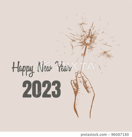 Sparkler in hand.Happy new year 2023 vector illustration.  96087180