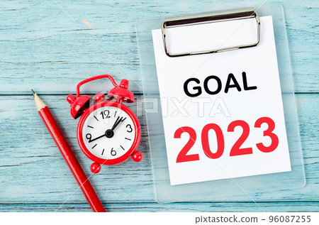 Goal 2023, Goal and Target Setting for 2023 year with alarm clock. Change and determination concept. Goal 2023, Goal and Target Setting for 2023 year with alarm clock. Change and determination concept. 96087255