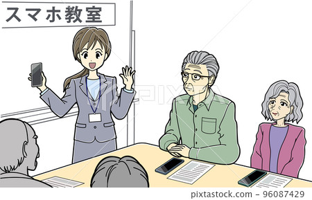 Elderly people participating in a smartphone class 96087429