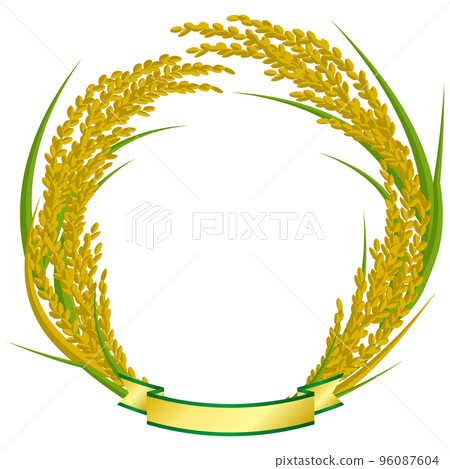 Golden rice ear circular emblem vector illustration 96087604