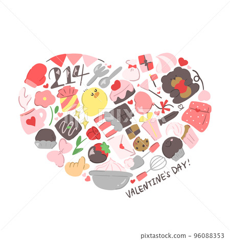 Doodle style valentine hand drawn illustration heart shaped set 96088353