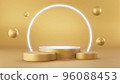 Gold product podium pedestal on advertising display with blank backdrops. 3D rendering. 96088453