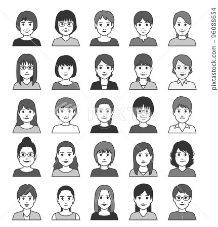 Middle-aged female avatar icon front monochrome Middle-aged female avatar icon front monochrome 96088654