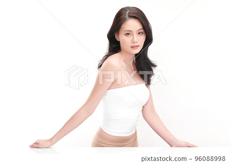 Beautiful young asian woman with clean fresh skin on white background, Face care, Facial treatment, Cosmetology, beauty and spa, Asian women portrait. 96088998