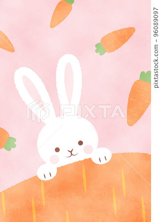 Watercolor-style rabbit and carrot background illustration for New Year's cards 96089097