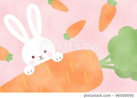 Watercolor-style rabbit and carrot background illustration for New Year's cards 96089098