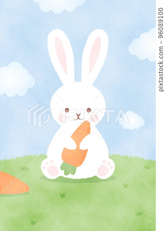 Watercolor-style rabbit and carrot background illustration for New Year's cards 96089100