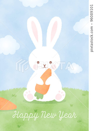 Watercolor-style rabbit and carrot background illustration for New Year's cards 96089101