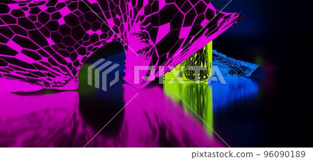 3d, abstract, ambience, architecture, background, backlight, backlit, balcony, building, clean, contemporary, dark, decor, design, empty, evening, form, frame, futuristic, gallery, hall, house, illust 96090189