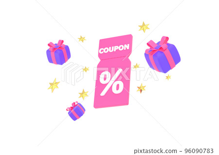 3D. Sale coupons and gift boxes composition. 3D. Sale coupons and gift boxes composition. 96090783