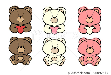 Hand-drawn illustration set of a teddy bear holding a heart Vector material Hand-drawn illustration set of a teddy bear holding a heart Vector material 96092317